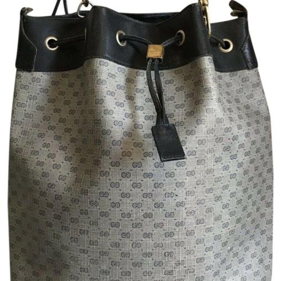 Gucci Handbags - Gucci Vintage Large Navy Bucket Drawstring Monogra